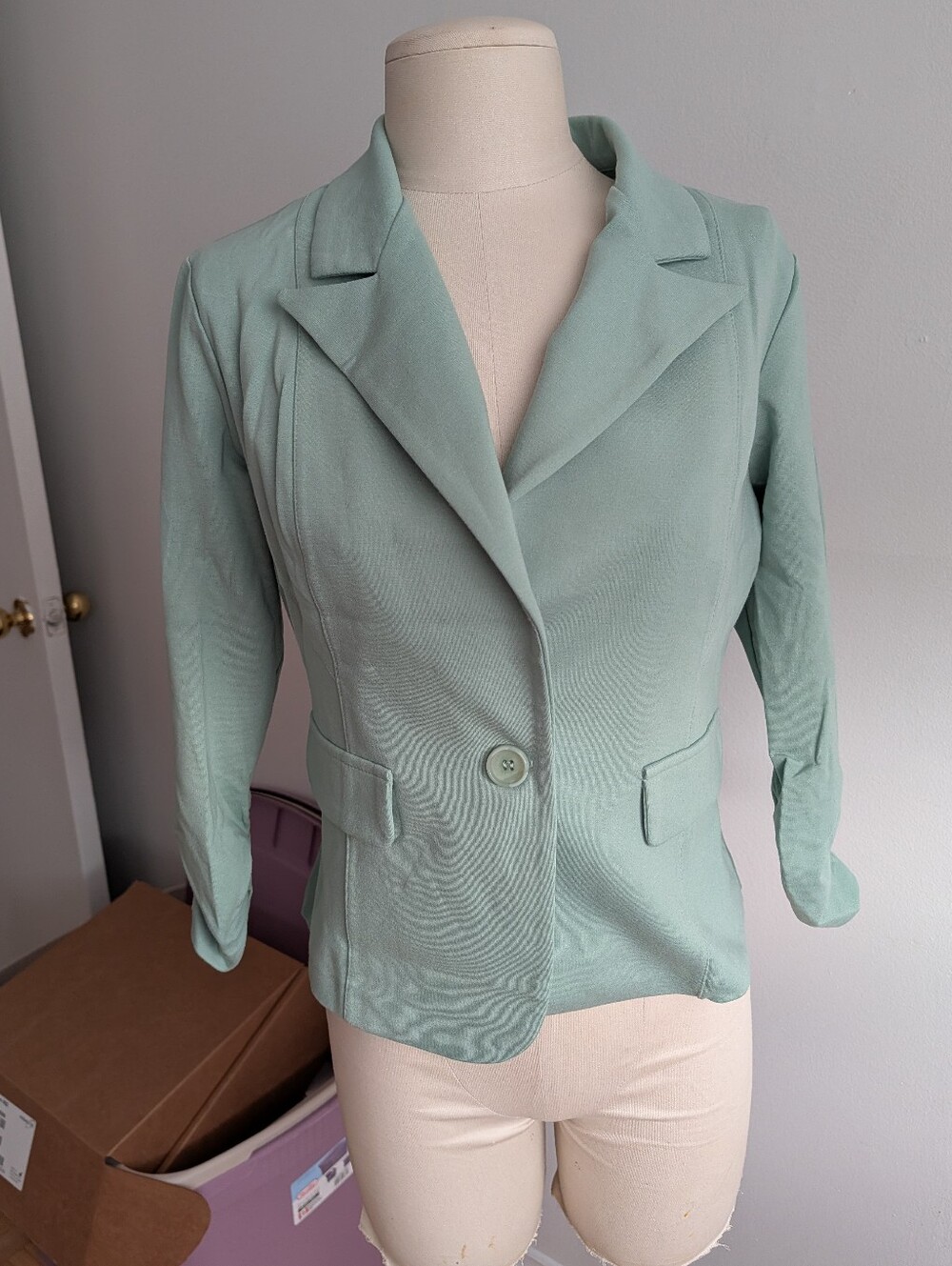 Women's Single-Button Mint Green Blazer Jacket